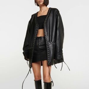Rotate Birger Christensen lace up faux leather jacket Women's coat oversized y2k